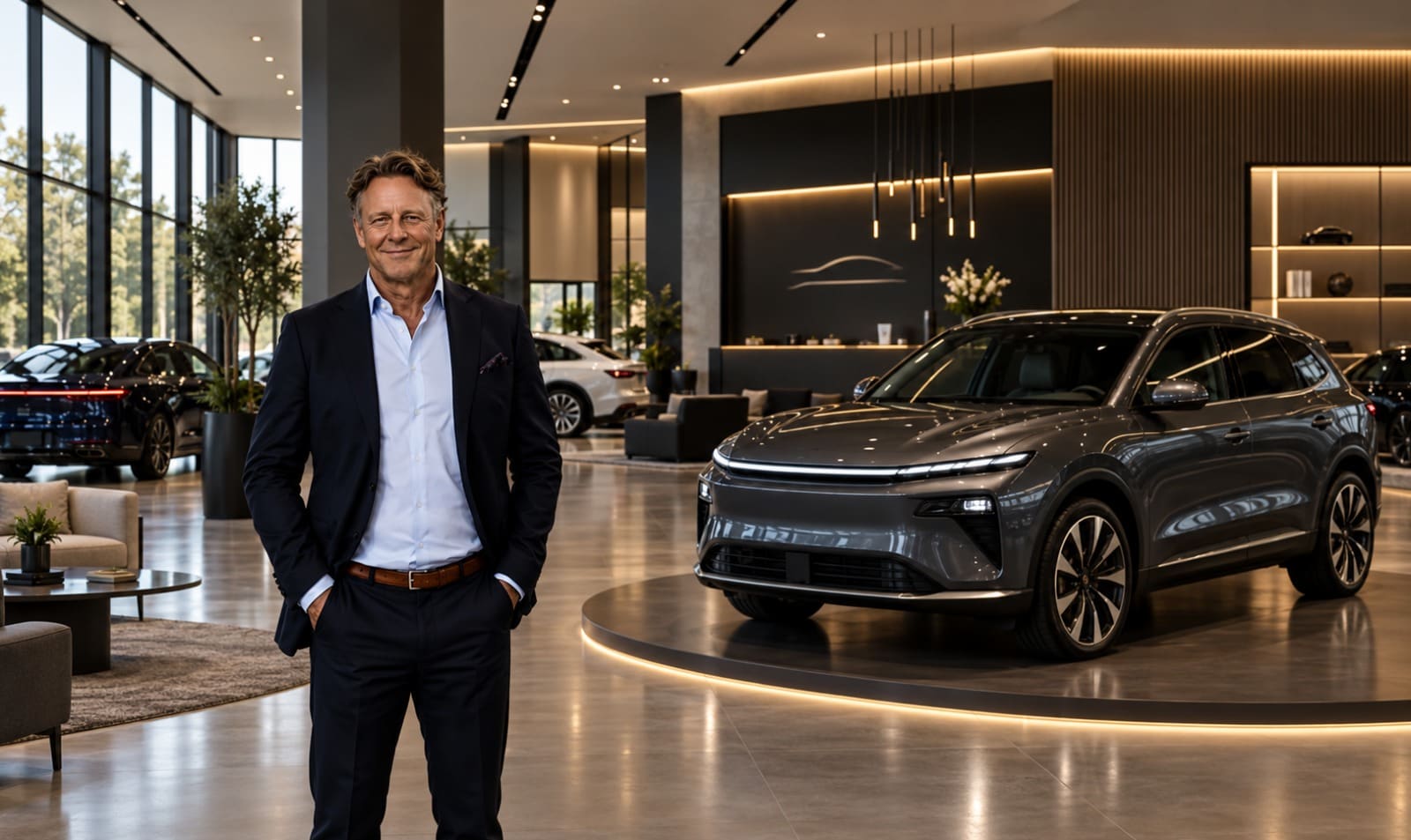 Jean-Luc Erdman, algemeen directeur IQ Mobility Group, in een moderne EV-showroom